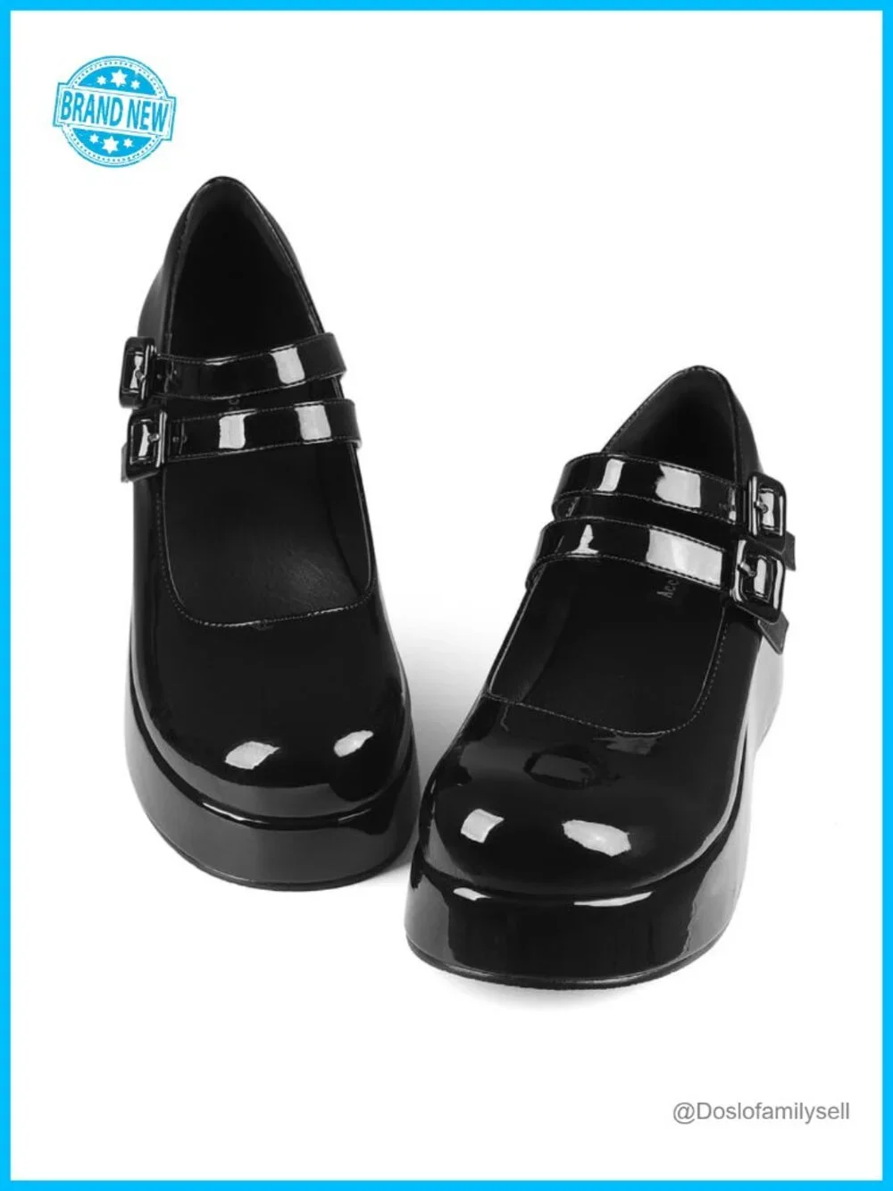 Women's Chunky Platform Mary Jane Pumps Round Toe Double Strap Faux Leather